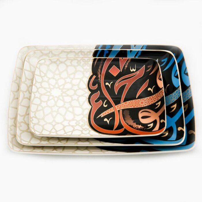 Calligraphy (blue / red) Carpaccio tray set 3 pieces - Image 1