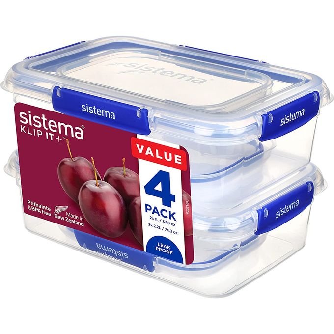 z طقم 4 حافظة طعام (2*1 لتر + 2*2.2 لتر) ـ Klip It Plus SISTEMA - الصورة 1