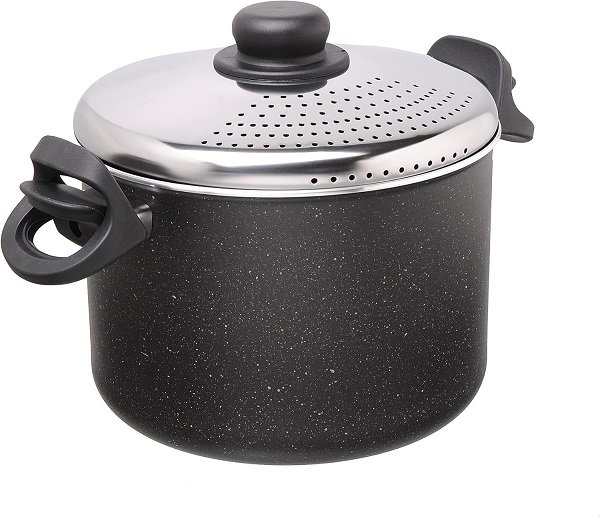 71aAsZjoAbS._AC_SL1500_ حلة باستا مع مصفاة بقفل وغطاء ستانلس ستيل، مقاس 22 سم moneta - الصورة 1