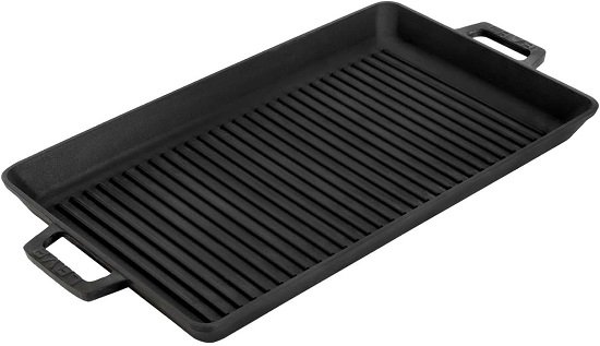 51pU9BOYnFL._AC_SL1500_ طاسة قلي حديد مصبوب مع يدين معدن من لافا، لون اسود، مقاس 26×45 سم - الصورة 1