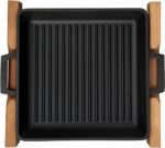 ⁦طاسة شواء مربعة مع رف خشبي وستانلس ستيل من لافا، 26 × 26 سم - اسود، الحديد الزهر⁩ - الصورة ⁦4⁩