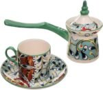 Flora Green طقم قهوة 14 قطعة بالكنكة الصغيرة بورسلين