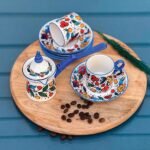 Flora Blue  طقم قهوة 14 قطعة بالكنكة الصغيرة بالغطاء