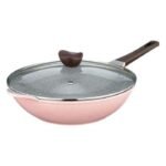 Neoflam mitra granite wok frying pan with lid, 34 cm - rose