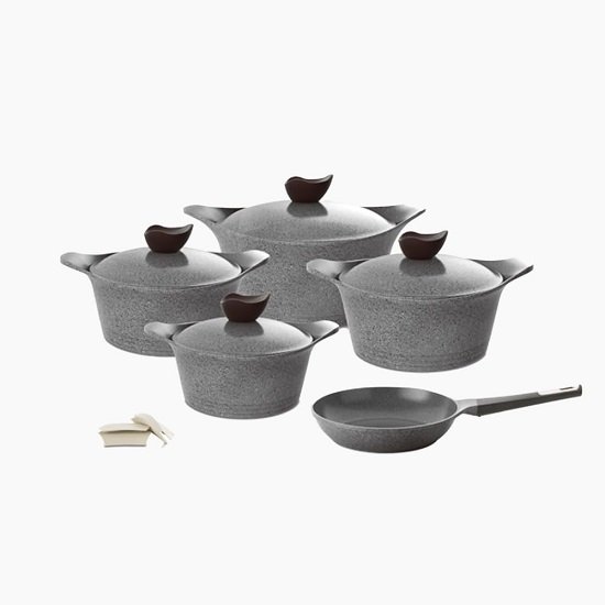 41uETZiGLTL._AC_SL1000_ Neoflam,Aeni,Cooking Set 11pcs,nonstick,Diecasted Aluminum,(Stockpot18,20,24,28 +Frypan 28),Gray Marble Color - الصورة 1