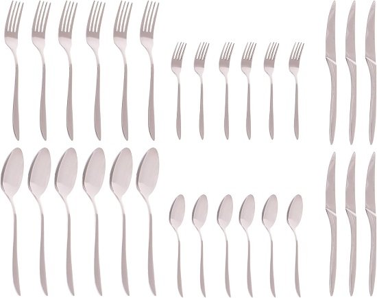 61HyyfHJcNL._AC_SL1500_ طقم ادوات مائدة من الستانلس ستيل من زينيا، 30 قطعة - الصورة 1