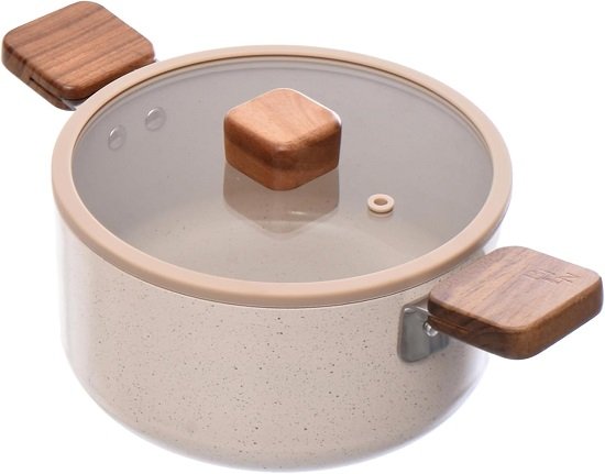 61QVFoWA5OL._AC_SL1500_ وعاء طهي Neoflam EK-BG-C18 Bien مع غطاء زجاجي، مقاس 18 سم، رخامي باللون البيج الكريمي - الصورة 1