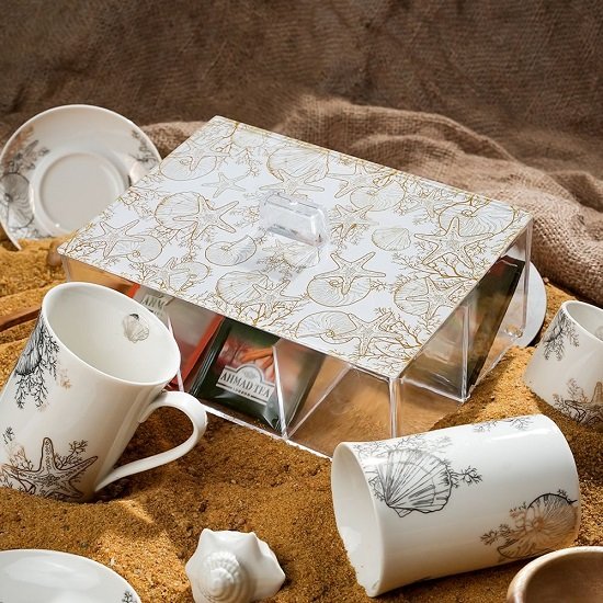 6228995000155 ZINNIA/Golden Shell علبة شاي أكريليك + غطاء - الصورة 1