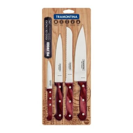 Polywood Red طقم 4 سكينة يد خشب Tramontina