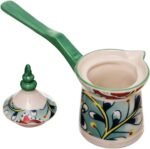 كنكة بورسلين عالية الجودة مع غطاء من روزا اف ام، موديل بلون اخضر مزين بزهور، عدد القطع: 1 - الصورة 4