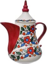 ⁦طقم شاي بورسلين عالي الجودة من روزا اف ام (ابريق شاي بغطاء و6 اكواب شاي)، 8 قطع - احمر مشجر⁩ - الصورة ⁦2⁩