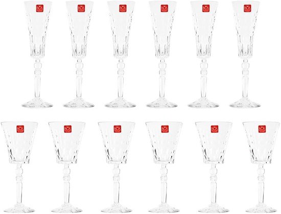 51hnRpW3EUL._AC_SL1000_ طقم كاسات كريستال مارلين من ار سي ار، 12 قطعة، (6 كاسات طويلة، و6 كاسات قصيرة)، شفاف - الصورة 1