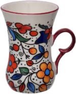 ⁦طقم شاي بورسلين عالي الجودة من روزا اف ام (ابريق شاي بغطاء و6 اكواب شاي)، 8 قطع - احمر مشجر⁩ - الصورة ⁦3⁩