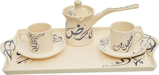 61-ZvYzu1TL._AC_SL1500_ طقم كوب قهوة تركي بتصميم كلمات من روزا اف ام، 6 قطع، بورسلين، أبيض - الصورة 1