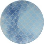 ⁦روزا طبق حلوى من البورسلين على شكل قشور سمك، مقاس 21 سم، أزرق⁩ - الصورة ⁦4⁩