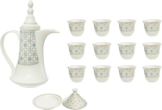 61M2dX0orDL._AC_SL1500_ طقم قهوة عربية ارابيسك من روزا اف ام، 16 قطعة، بورسلين، متعدد الألوان - الصورة 1