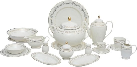 61u1+eGr01L._AC_SL1500_ روزا طقم سفره بورسلين على شكل حافة نانت، 65 قطعة بورسلين - الصورة 1