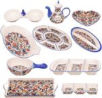 طقم فطار من روزا اف ام، بورسلين فلورا، بمادة متينة، للمنزل، 11 قطعة، - لون ازرق