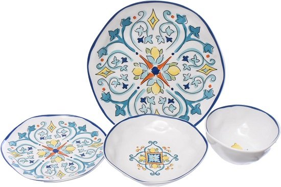 71hSRKpaJgL._AC_SL1500_ روزا طقم عشاء دائري عضوي من ليتل ليمون، 24 قطعة، ابيض - الصورة 1