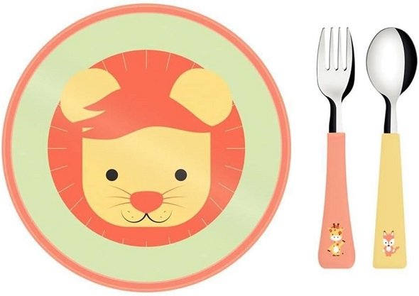 513QFibVRYL._AC_SL1200_ FRIENDSطقم أطفال 3 ق شوكة + ملعقة + طبق TRAMONTINA - الصورة 1