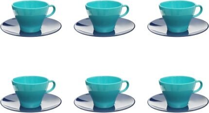 Drk Blue/Tiff Blue طقم 6 فنجان بالطبق ملامين