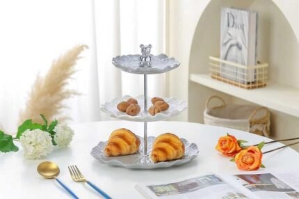 3 Tier Porcelain Chalet with Teddy Bear Serving Stand for Sweets and Pastries