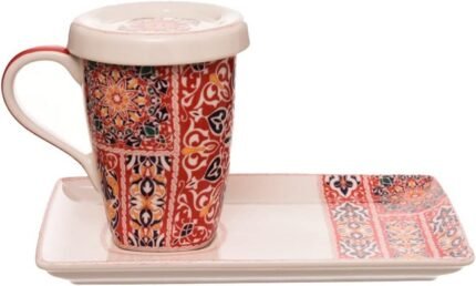 Khayameya Red مج رومانى + طبق مستطيل +غطاء