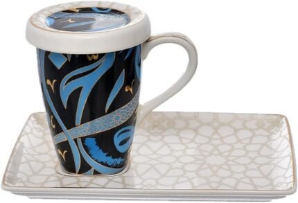 Calligraphy ( blue / red ) مج رومانى + طبق مستطي