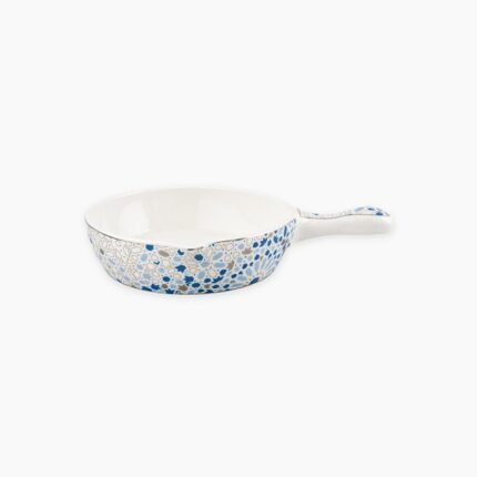 Nogoum مقلاة بيض سيراميك، مقلاة بيضاء مع نمط أزرق، مقلاة بمقبض،