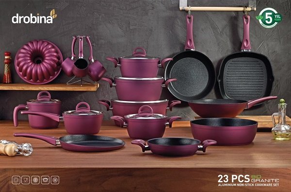 WhatsApp Image 2025-12-19 at 10.56.21 PM طقم أواني طهي غير لاصقة جرانيت، 23 قطعة، أسود، ضمان 5 سنوات - الصورة 1