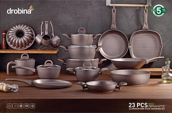 WhatsApp Image 2025-12-19 at 8.39.37 PM طقم أواني طهي غير لاصقة جرانيت، 23 قطعة، أسود، ضمان 5 سنوات - الصورة 1